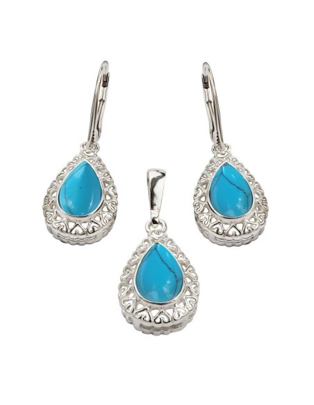 Srebrny komplet z Turkusami KPL 770 Turkus|Polcaratdesign.pl Biżuteria