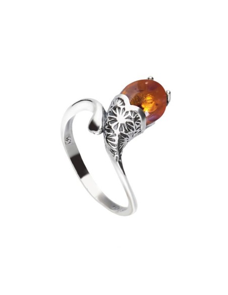 Pierścionek z bursztynem w kolorze koniaku PK 1970