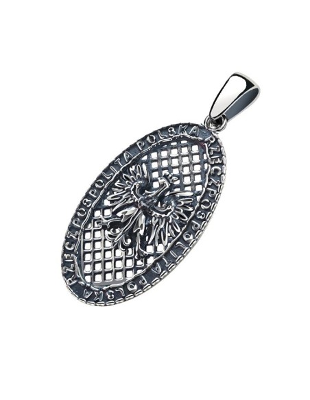 Oxidized pendant with the Polish Eagle and the inscription Rzeczpospolita Polska W 1287