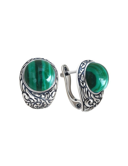 Silver earrings with malachite K3 2080 Malachite
