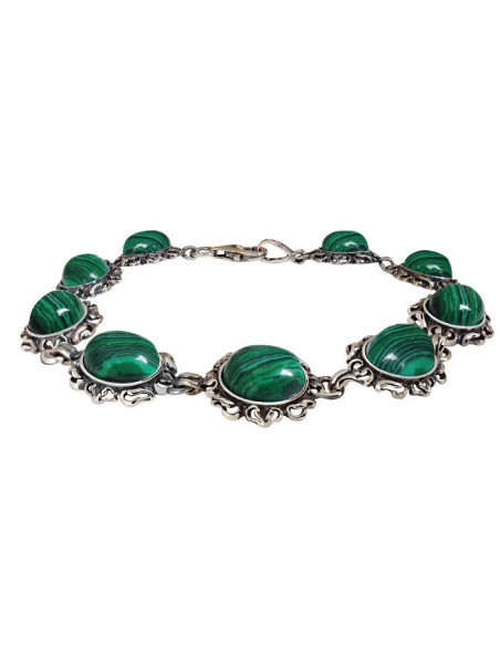 Silver bracelet with malachites