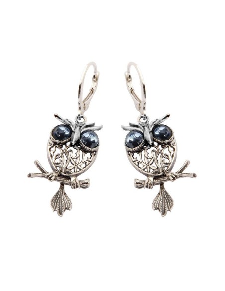 Silver owl earrings with silicon k 1669