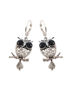 Silver earrings with owl onyx k 1669