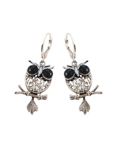 Silver earrings with owl onyx k 1669