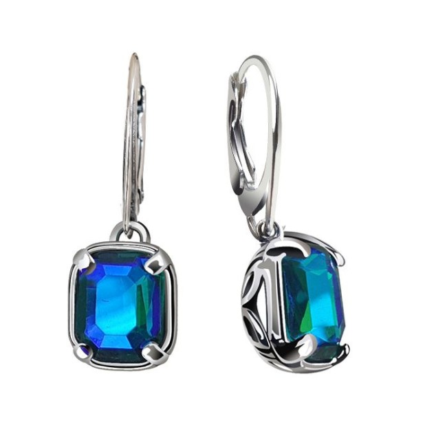 K 2110 Polcarat Design Oxidized Silver Crystal Earrings