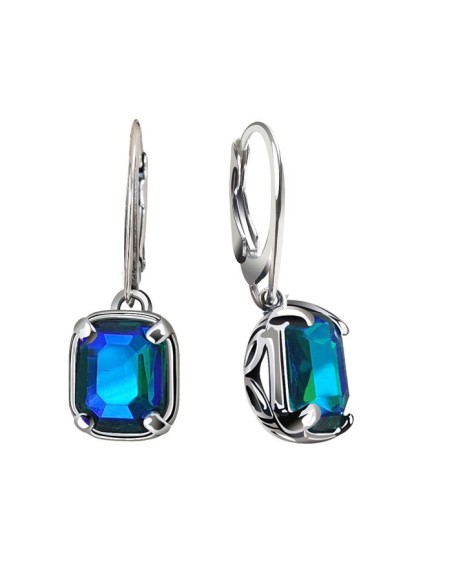 K 2110 Polcarat Design Oxidized Silver Crystal Earrings