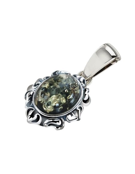 Silver pendant with amber in 1661 green Polcarat Design Silver pendant with amber in 1661 green Polcarat Design
