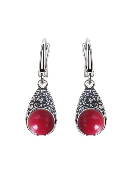 K 2080 Polcarat Design Silver Coral Earrings
