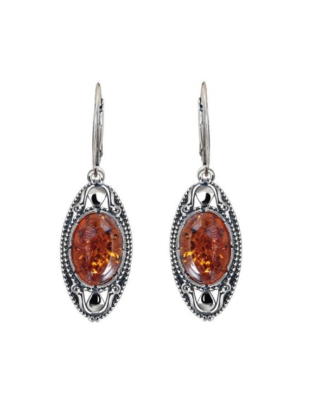 K 3002 Polcarat Design Silver Amber Earrings