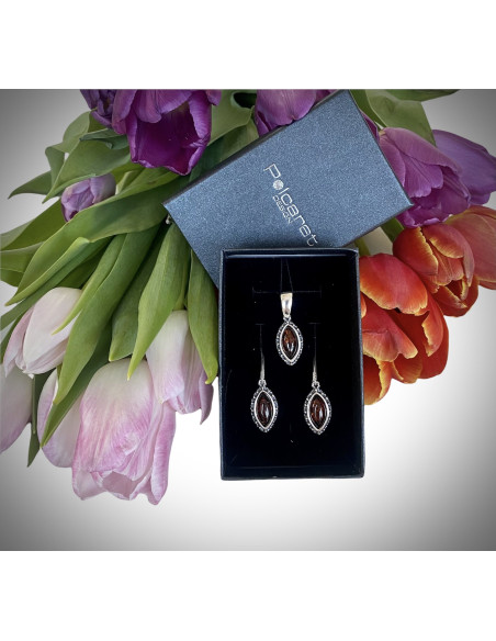 Srebro komplet (kolczyki, wisiorek) KPL 1559 bursztyn|Polcaratdesign.pl Biżuteria