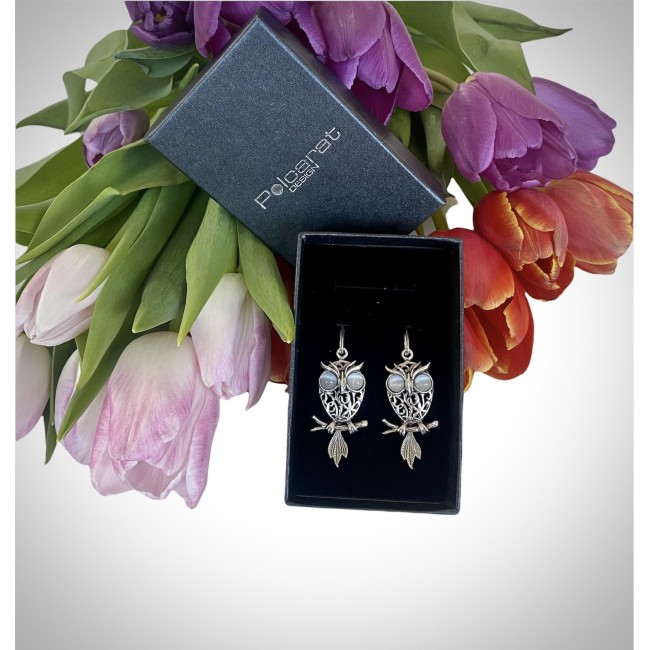 Silver earrings cat eye OWL K 1669