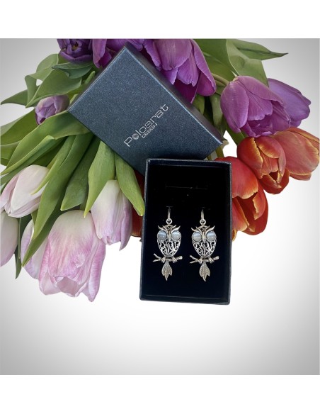 Silver earrings cat eye OWL K 1669