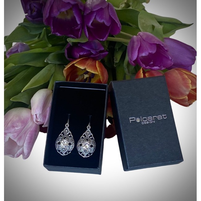 Kolczyki srebrne oksydowane Swarovski K 1809|Polcaratdesign.pl Biżuteria