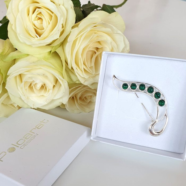Silver brooch decorated with malachites B 109 Malachite Polcarat Design