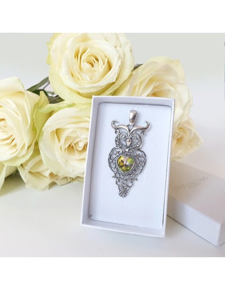 Srebrny wisiorek z kryształem SOWA W 1234|Polcaratdesign.pl Biżuteria