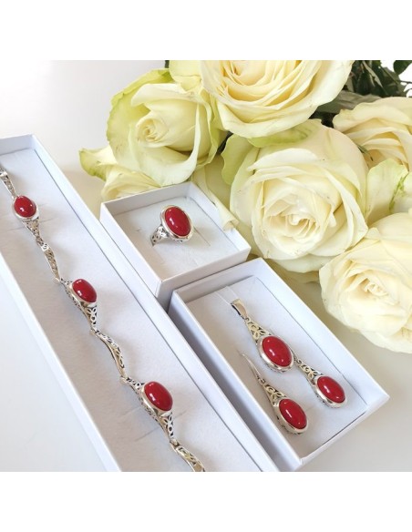 Silver set of silver jewelry with corals KPL 2099 Polcarat Design