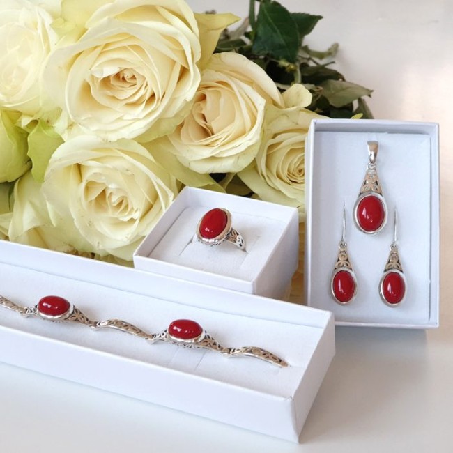 Pierścionek srebrny zdobiony koralem PK 2099 koral|Polcaratdesign.pl Biżuteria