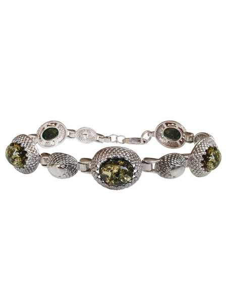 Silver bracelet with green amber L 2022 Polcarat Design