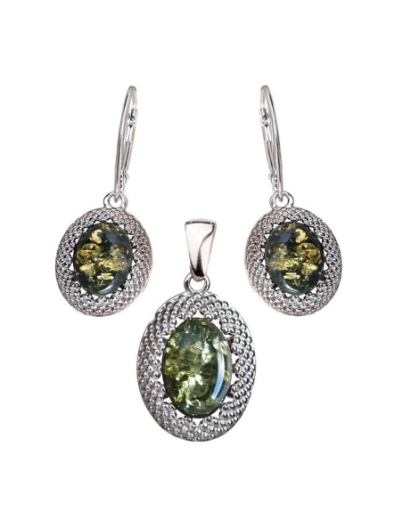 Silver set decorated with green amber KPL 2022