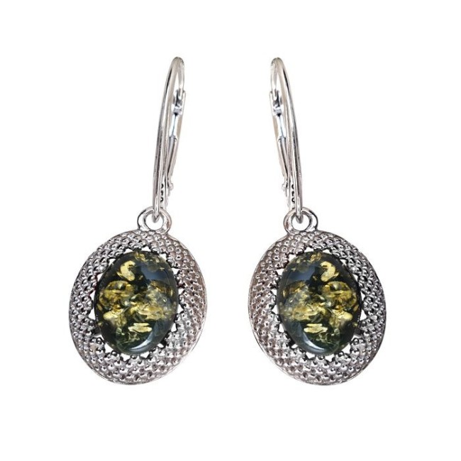 Srebrny komplet z zielonymi bursztynami KPL 2022|Polcaratdesign.pl Biżuteria