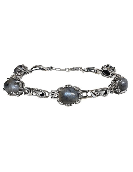 Silver bracelet decorated with natural labradorites L 2129 Polcarat Design