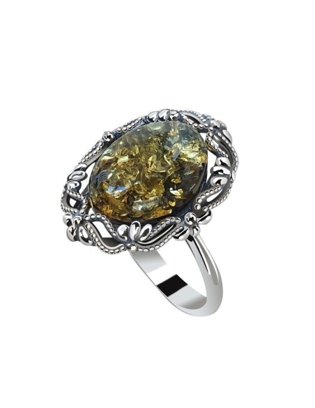 Silver ring with green amber PK 1978 Polcarat Design Silver ring with green amber PK 1978 Polcarat Design