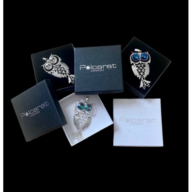 silver owls with crystals pendants