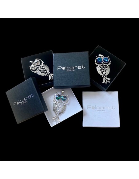 silver owls with crystals pendants