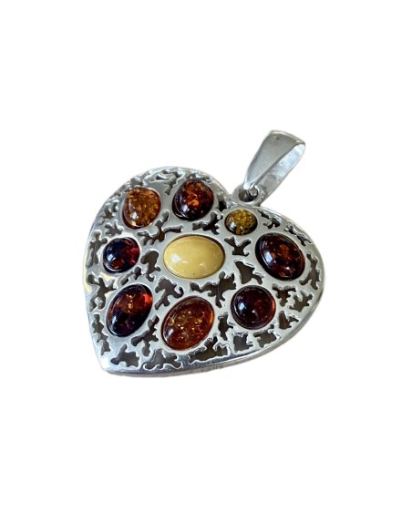 Silver heart with amber in 1064