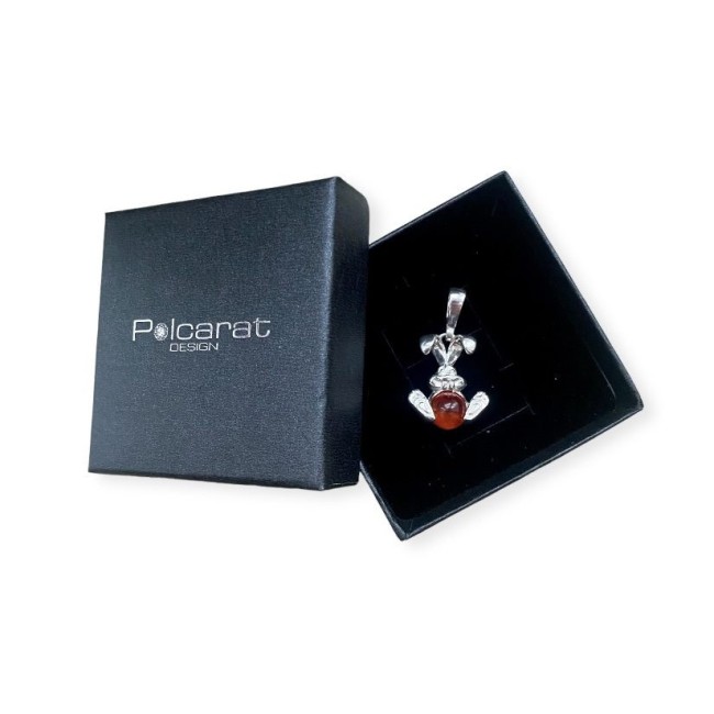 Srebrny wisiorek z bursztynem ZAJĄC BW 092|Polcaratdesign.pl Biżuteria