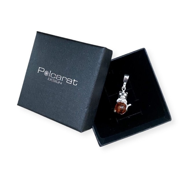 Silver CAT pendant with amber BW 106 Polcarat Design