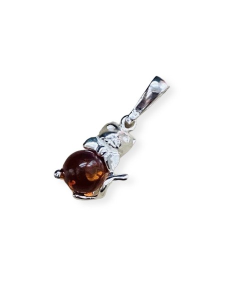 Silver cat pendant with amber