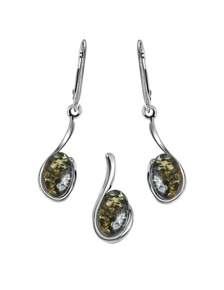 Silver set with green amber. Simple, timeless design. Perfect for a gift!