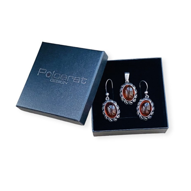 Silver set (pendant and earrings) with amber BU 025 Polcarat