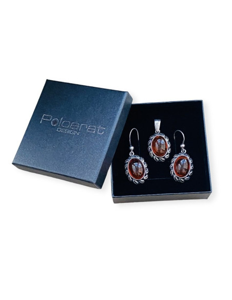 Silver set (pendant and earrings) with amber BU 025 Polcarat