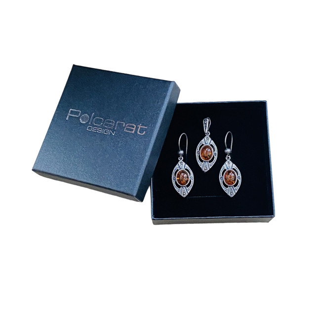 Silver set (pendant and earrings) with amber BU 026