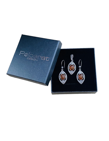 Silver set (pendant and earrings) with amber BU 026