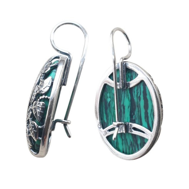 Silver earrings with malachite K2 1716 Polcarat Design