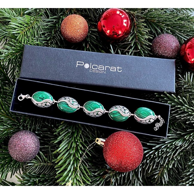 Silver bracelet with malachite L 1716 malachite