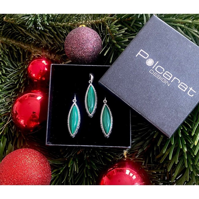 Silver set with malachites KPL 1545 Malachite