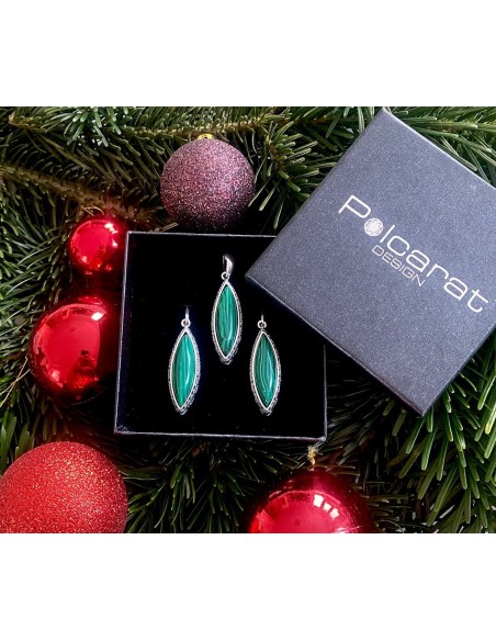 Silver set with malachites KPL 1545 Malachite