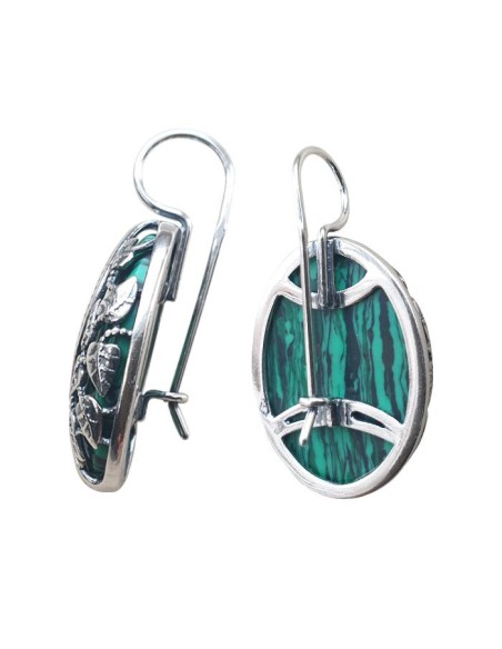 Onyx earrings made of 925 silver with a Leaf motif