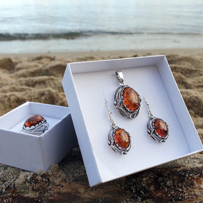 Silver earrings with amber. The largest selection of jewelry with natural stones at Polcarat Design.