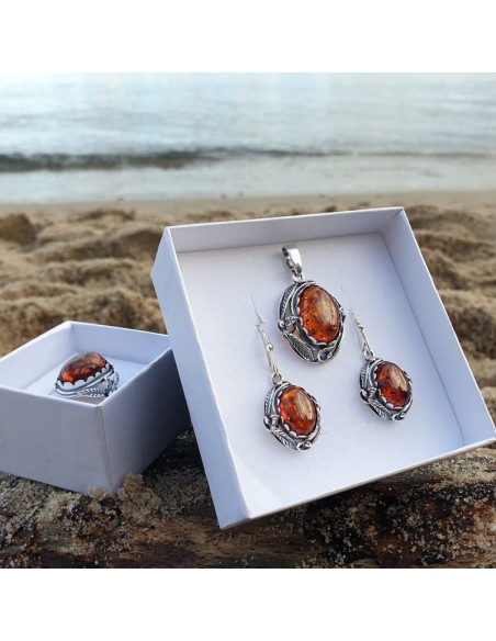 Silver earrings with amber. The largest selection of jewelry with natural stones at Polcarat Design.