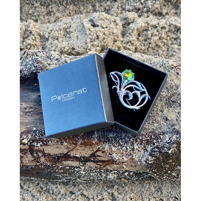 Silver Flower Brooch Decorated with Crystal B 148