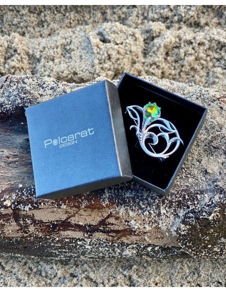 Silver Flower Brooch Decorated with Crystal B 148