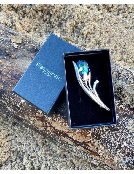 Silver flower brooch with crystal Silver flower brooch with crystal