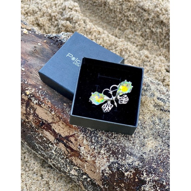 Srebrna broszka Motyl zdobiona kryształem B 149|Polcaratdesign.pl Biżuteria