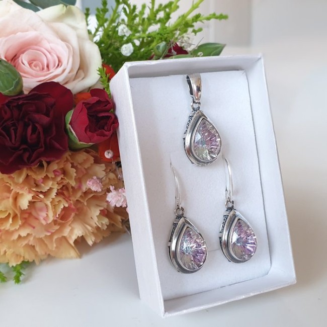 K 2107 Silver Crystal Earrings - Polcarat Design