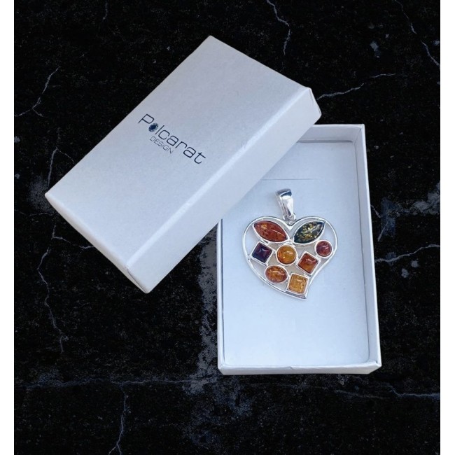 srebrne serce z bursztynami wa 323